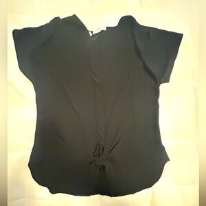 Black short sleeve blouse tie front